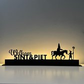 Welkom Sint & Piet - Sinterklaas - Houten Decoratie - Feestdecoratie - Decoratie - Hout - Silhouette - led verlichting
