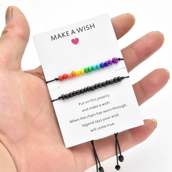 GoedeDoelen.Shop | Touwarmband set van 2 - Make a Wish | Statement Armband | LGBTQ | Vriendschapsarmband | Pride | Rainbow | Rainbow Armband | Pride Armband | Cadeautje | Wellness-House