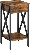 FURNIBELLA - Nachtkastje, bijzettafeltje, hoog, met een lade en 2 planken, industriële stijl, vintage bruin-zwart LET501B01