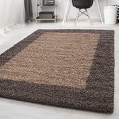 Taupe Tapijt Hoogpolig Vloerkleed  Kader - 200x290cm- Modern - Woonkamer - Salon - Slaapkamer - Eetkamer