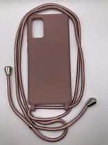 Hoogwaardige Siliconen Backcover met Koord - Geschikt voor Samsung Galaxy S20 - Premium Kwaliteit TPU Siliconen backcover - Oudroze (Past Alleen S20)