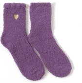 Fluffy Sokken dames - huisokken, warme winter sokken - print hart - paars 36-40 - dikke sokken - extra zacht