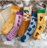 Leuke dames warme sokken - Fluffy sokken - 5 paar - huissokken - print wortel / pampeon - 36-40 - dikken sokken