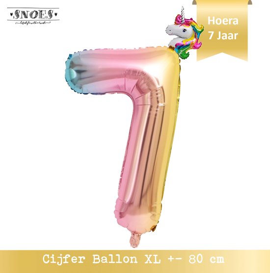 7 Jaar Folie Ballon Regenboog * 80 cm ballon * Snoes * Verjaardag Hoera 7 Jaar met Mini Unicorn Ballon * Eenhoorn Ballon * Feestje * Versieren * Magical * Cijfer ballon 7 Jaar * Zevende Verjaardag