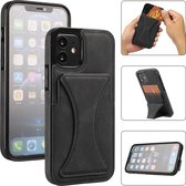 Etui en cuir Apple iPhone 12 | Apple iPhone 12 Pro | Coque arrière pour téléphone | Porte-cartes | Noir