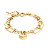 Twice As Nice Armband in goudkleurig edelstaal, 2 verschillende ketting, hart  16 cm+3 cm