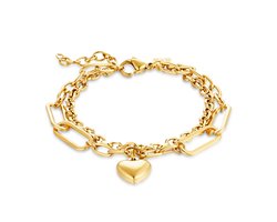 Twice As Nice Armband in goudkleurig edelstaal, 2 verschillende ketting, hart 16cm+3cm