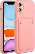 Telefoonhoesje - Geschikt voor: iPhone 13 siliconen Pasjehouder hoesje - roze