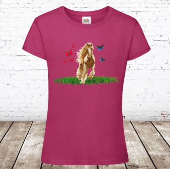 Fruit of the loom T shirt paard met vlinders