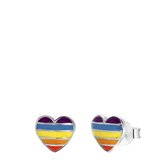 Zilveren oorknoppen hart regenboog K3