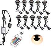 Grondverlichting met afstandsbediening – Inbouwspots Ø35 – grondspotjes – RGB – 10 stuks – Waterdicht – led