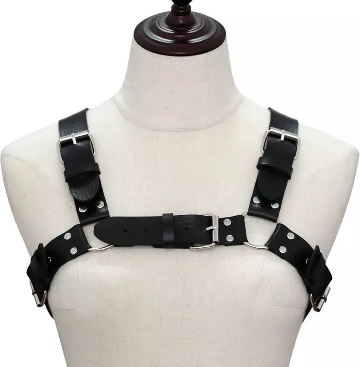 BPZXL Heren Borstharnas PU Lederen Body Riem, Verstelbare Sexy Mannelijke Punk Borst Schouder Spiershow Mode Kostuums Clubwear voor Cosplay Party Nachtclub, Zwart, One