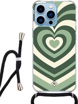 iPhone 13 Pro Max hoesje met koord - Hart groen swirl | Apple iPhone 13 Pro Max crossbody case | Zwart, Transparant | Geen opdruk