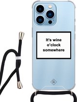 iPhone 13 Pro Max hoesje met koord - Wine o'clock | Apple iPhone 13 Pro Max crossbody case | Zwart, Transparant | Tekst