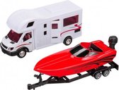 camper met speedboot op aanhanger 36 cm wit/rood