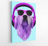 Canvas schilderij - Contemporary art collage. Dog in headphones and sunglasses. Dj p -  1265431015 - 40-30 Vertical