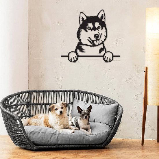 Hond - Husky - Honden - Wanddecoratie - Zwart - Muurdecoratie - Hout