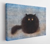 Canvas schilderij - An unusual cute sorry card with a fluffy mad black kitten sitting on the beautiful gradient blue background  -     681172321 - 115*75 Horizontal