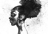 Canvas schilderij - Watercolor fashion African woman portrait with splashes. Monochrome beauty illustration coloring. Hand drawn profile of young girl  -     715372249 - 115*75 Hor