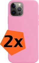 iPhone 13 Pro Hoesje Siliconen Licht Roze - iPhone 13 Pro Hoesje Licht Roze Case - iPhone 13 Pro Licht Roze Silicone Hoesje - 2 Stuks