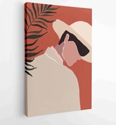 Canvas schilderij - Abstract modern young man with hat portrait silhouette. Fashion minimal trendy people face in paper cut mosaic flat style. -  Productnummer 1633234636 - 50*40 V
