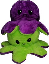 Mood Octopus Knuffel - Omkeerbaar - Emotie - 30 cm - Bekend van Tik Tok - Lime groen / Paars - Pluche - Zacht - 1 stuks - Sinterklaas - Kerst - Cadeau Tip!