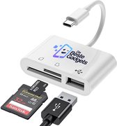 De Beste Gadgets USB-C Cardreader 3 in 1 Wit - SD kaart - Micro SD (Hoge capaciteit) en USB aansluiting - Android Cardreader - Kaartlezer - Camera Connection Kit