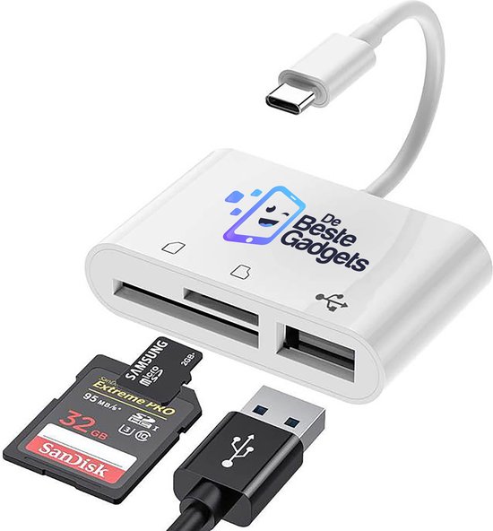 Academie Koppeling Republiek De Beste Gadgets USB-C Cardreader 3 in 1 Wit - SD kaart - Micro SD (Hoge  capaciteit)... | bol.com