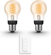Philips Hue White E27 Uitbreidingspakket - 2 Hue Lampen en Dimmer Switch - Warm Licht - Filament Standaard - Werkt met Alexa en Google Home