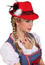 2x stuks rood Tiroler oktoberfest dames hoedje met kant - Jagers hoedjes