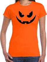 Halloween - Pompoen gezicht halloween verkleed t-shirt oranje voor dames - horror shirt / kleding / kostuum 2XL