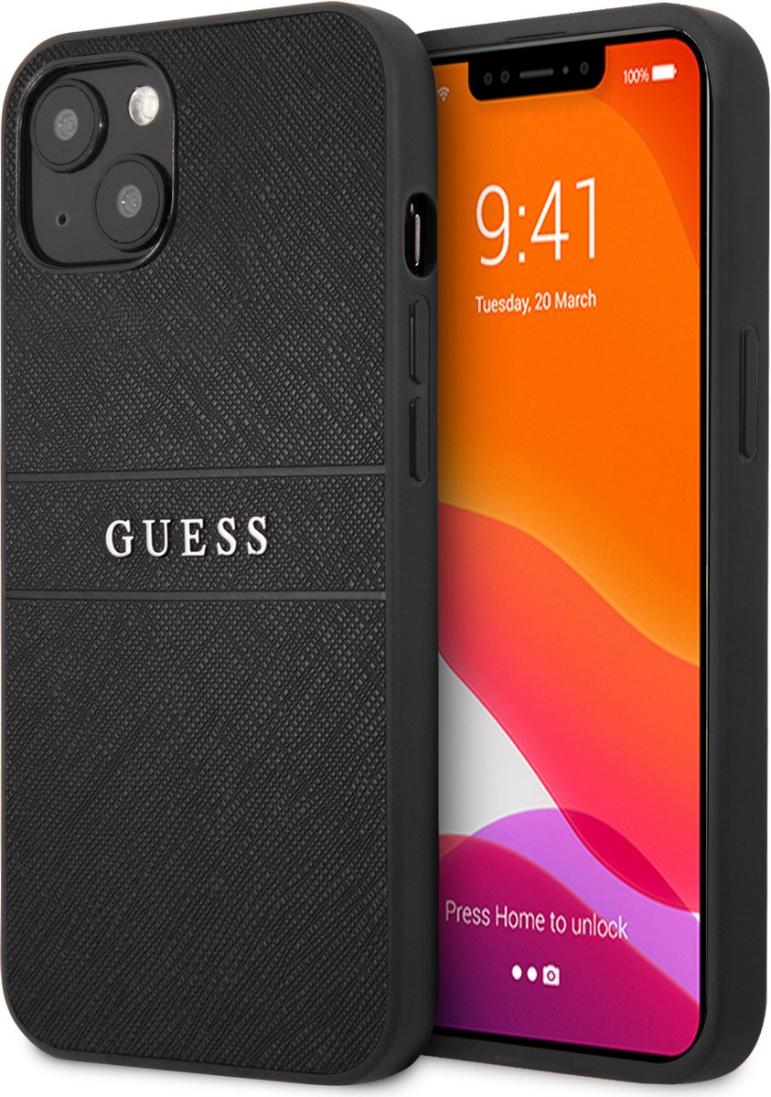 Guess Saffiano PU leren Backcase iPhone 13 hoesje Zwart