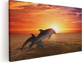 Artaza Canvas Schilderij Twee Dolfijnen bij de Zonsondergang - 120x60 - Groot - Foto Op Canvas - Canvas Print