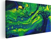 Artaza - Peinture sur toile - Art abstrait Blauw avec vert - 120x60 - Groot - Photo sur toile - Impression sur toile