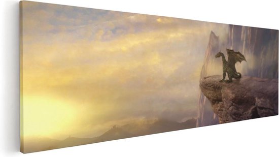 Artaza Canvas Schilderij Draak op een Rots bij Zonsondergang - 60x20 - Foto Op Canvas - Canvas Print