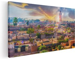 Artaza Canvas Schilderij Marrakech - 80x40 cm - Wanddecoratie Marokko - Muurdecoratie Skyline - Schilderijen Op Canvas Zonsondergang