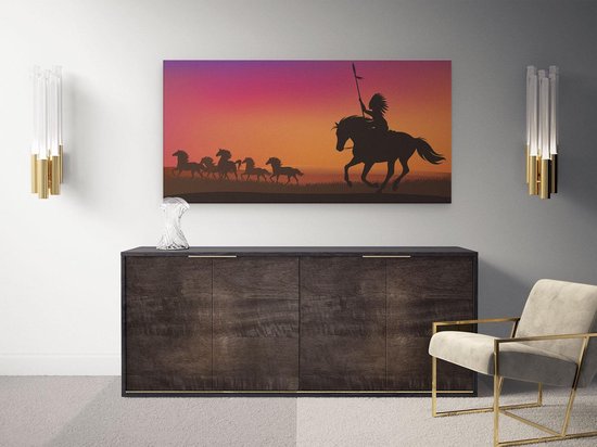 Artaza Peinture sur Toile Silhouette d'un Indien sur un Cheval - 100x50 - Groot - Photo sur Toile - Impression sur Toile
