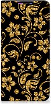 Bookcase Cadeau voor Oma Xiaomi Redmi 9 Telefoonhoesje Gouden Bloemen