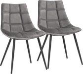 Nancy's Georgian Eetkamerstoelen - Set Van 2 - Keukenstoelen - Gestoffeerd - Fluweel - Metaal - Grijs - 48,5 x 54 x 79 cm