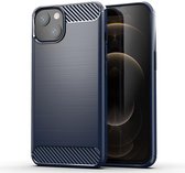 iPhone 13 Pro hoesje - Carbon look case hoesje iPhone 13 - Blauw - Shockproof bescherming cover