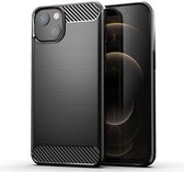 iPhone 13 hoesje - Carbon look case hoesje iPhone 13 - Zwart - Shockproof bescherming cover