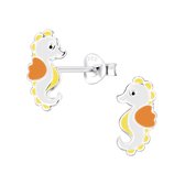 Joy|S - Zilveren zeepaardje oorbellen - 7 x 12 mm - geel wit