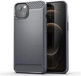 iPhone 13 Pro Max hoesje - Carbon look case hoesje iPhone 13 Pro Max - Grijs - Shockproof bescherming cover