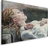 Schilderij - Slapende jonge vrouw (print op canvas), multi-gekleurd, 4 maten, wanddecoratie