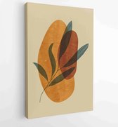 Canvas schilderij - Earth tone background foliage line art drawing with abstract shape 2 -    – 1928942348 - 80*60 Vertical