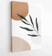 Canvas schilderij - Earth tone background foliage line art drawing with abstract shape 1 -    – 1928942342 - 115*75 Vertical