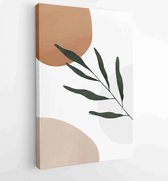 Canvas schilderij - Earth tone background foliage line art drawing with abstract shape 1 -    – 1928942342 - 50*40 Vertical