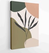 Canvas schilderij - Earth tone background foliage line art drawing with abstract shape 2 -    – 1928942366 - 115*75 Vertical