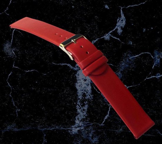 bracelet de montre-cuir véritable-rouge-droit-doux-plat-16 mm