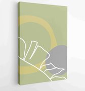 Canvas schilderij - Palm leaves wall art vector set. Earth tone boho foliage line art drawing with abstract shape. 1 -    – 1870962298 - 115*75 Vertical